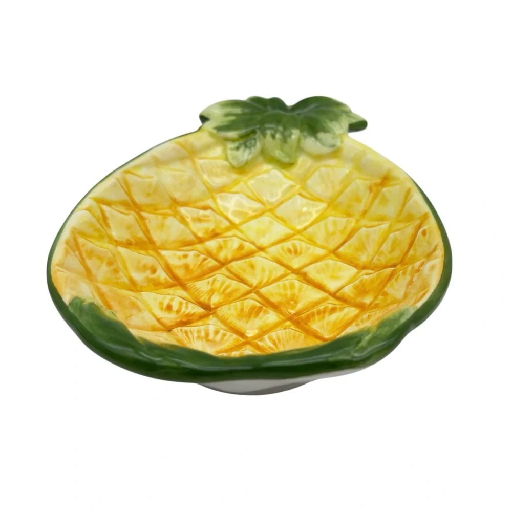Italian Majolica Art Pottery Pineapple Bowl Dish Hand Painted Vintage MCM Italy
